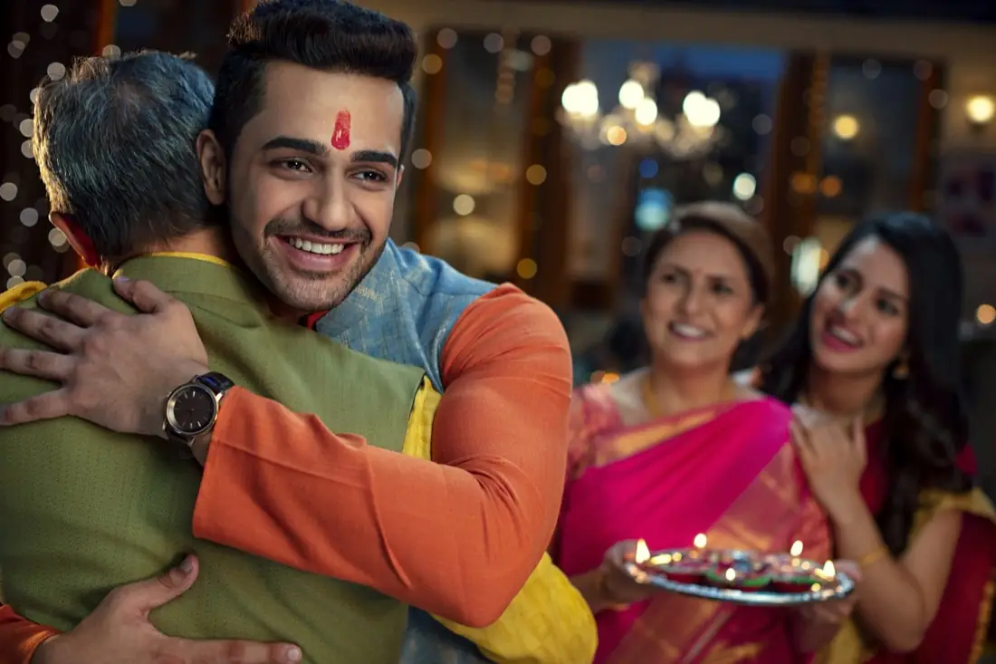 A family hug at a celebration